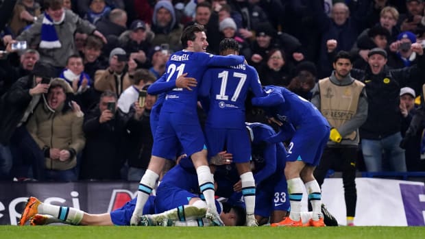 Chelsea celebrates a goal against Dortmund.